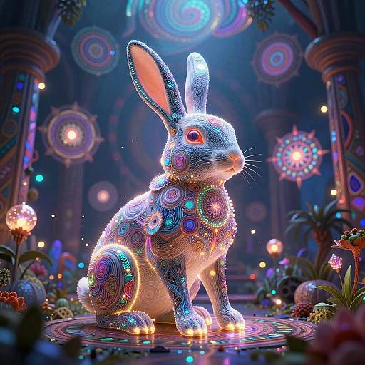 Psychedelic Android Rabbit in Neon Garden