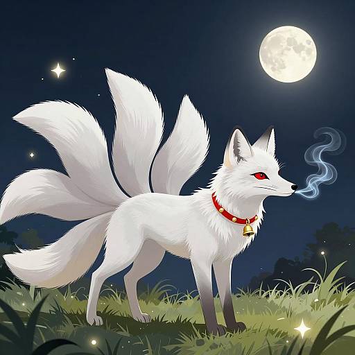 Mystical White Fox in a Starry Night