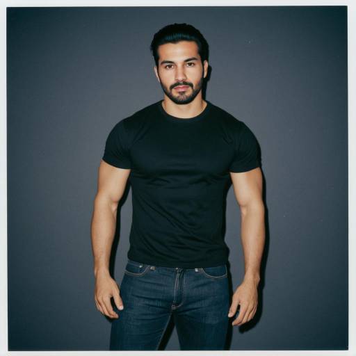 Muscular Man in Black T-shirt and Jeans