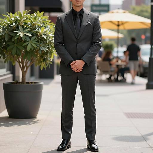 Stylish Man in Dark Suit Outdoors