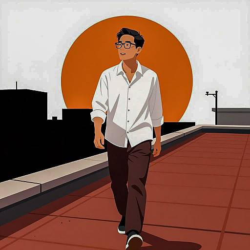 Man Walking on Colorful Rooftop Illustration