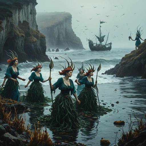 Mystic Sirens on Foggy Coastal Cliffs