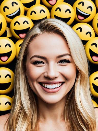 Blonde Woman Smiling Among Emojis