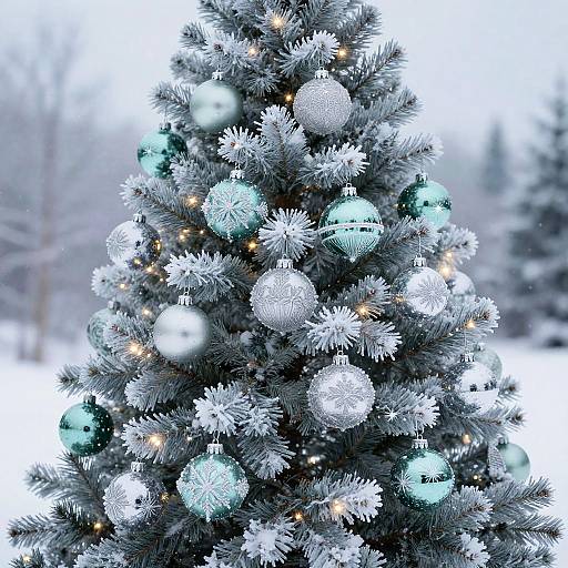 Frosted Christmas Tree with Mint Ornaments
