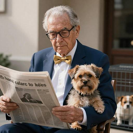 Wise Elder Reading with Shaggy Dog