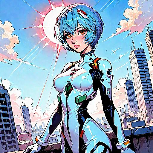 Dynamic Rei Ayanami Cityscape Pose