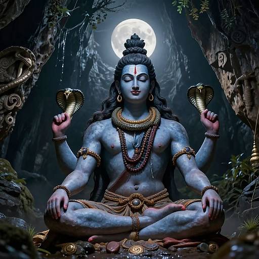 Lord Shiva Meditating in Himalayan Cave