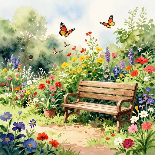 Auntie's Vibrant Garden Watercolor Scene