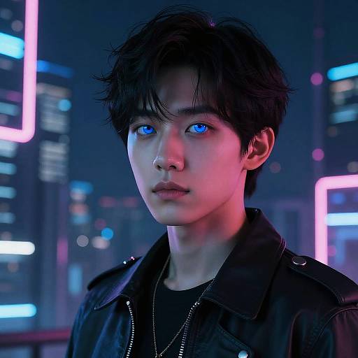 Cyberpunk Korean with Neon Eyes