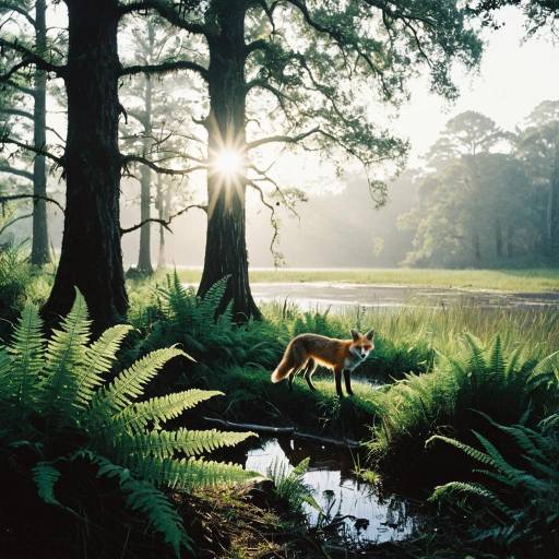 Fox in Forest with Morning Sunlight