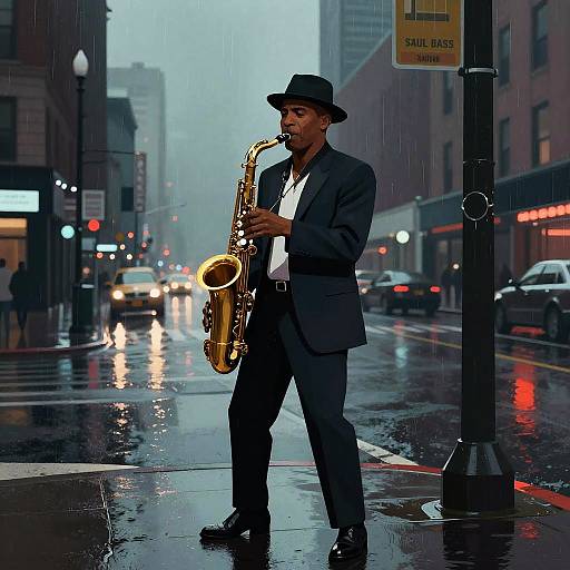 Mid-Century Neon-Noir Jazz Sax Scene