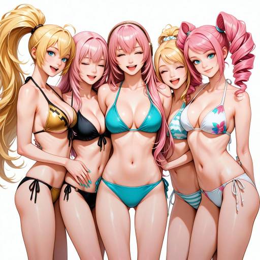 Cheerful Girls in Colorful Swimsuits