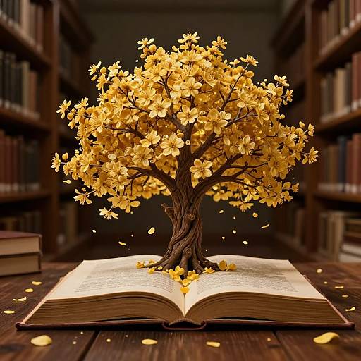 Golden Blossom Tree in Library
