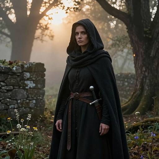 Mysterious Hooded Medieval Woman