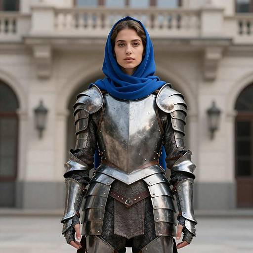 Woman in Armor with Blue Scarf