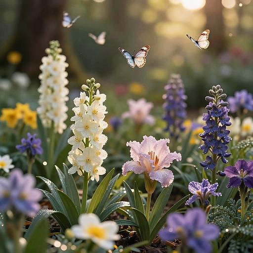 Serene Woodland Garden with Rare Flowers