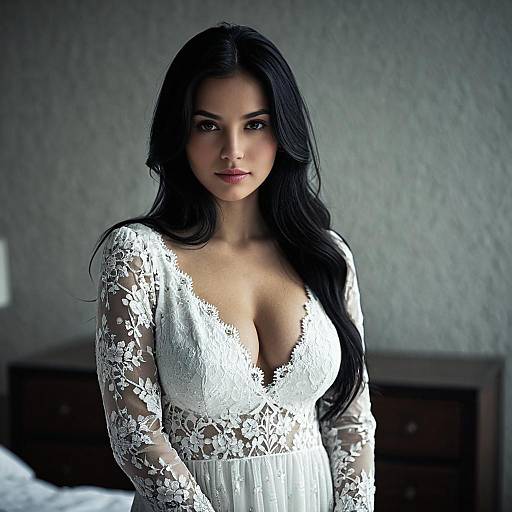 Woman in White Lace Gown