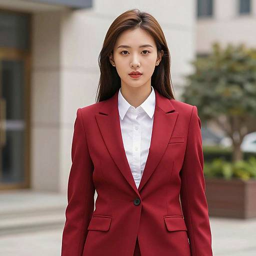 Stylish Asian Woman in Red Blazer