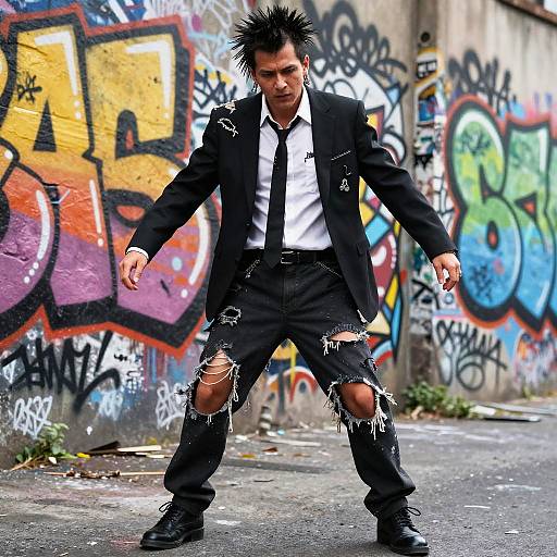 Rebellious Punk in Graffiti Alley