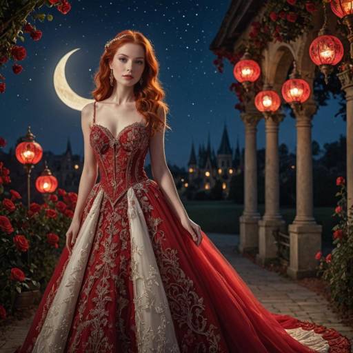 Elegant Red Ball Gown Under Night Sky