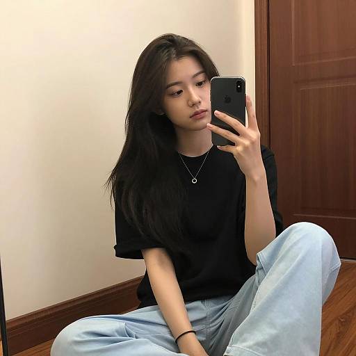 Casual Mirror Selfie of Young Woman