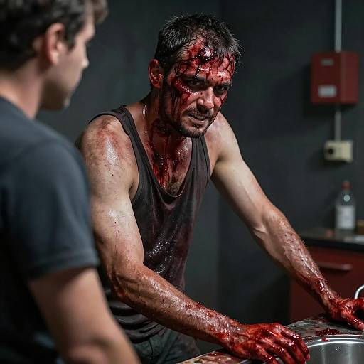 Bleeding Man in Dark Setting