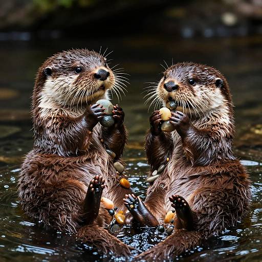 Playful Otters Floating on River
