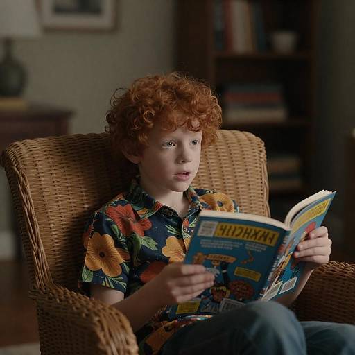 Young Boy Reading Comic Book Indoors