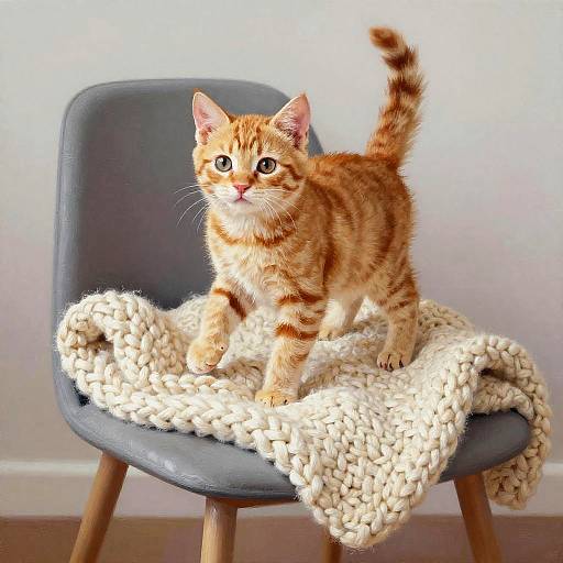 Playful Ginger Kitten on Chunky Blanket