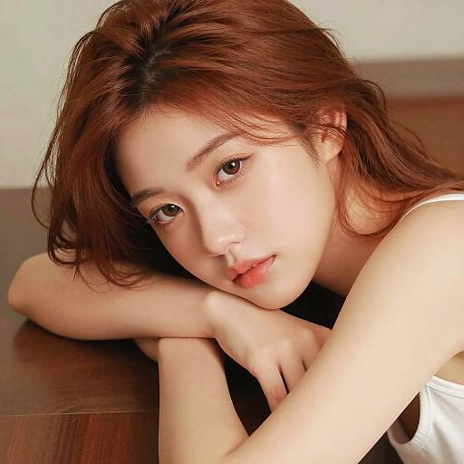 Contemplative Anime Woman with Auburn Hair