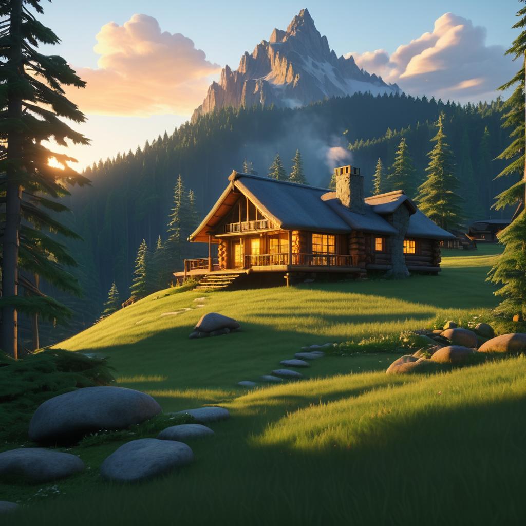 Majestic Log Cabin at Sunset