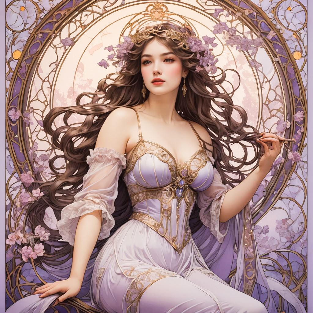 Dreamy Art Nouveau Woman in Lingerie