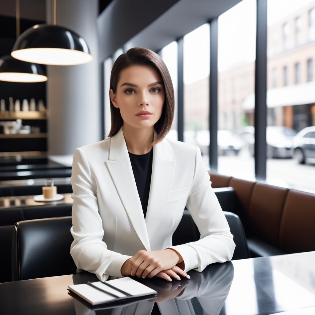 Modern Businesswoman in Urban Café Setting