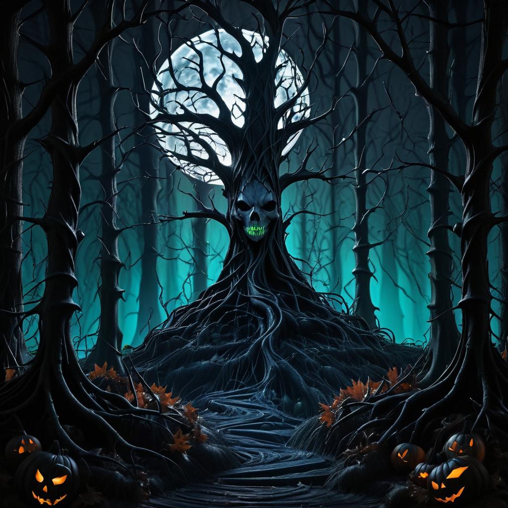 Gothic Halloween Forest with Full Moon