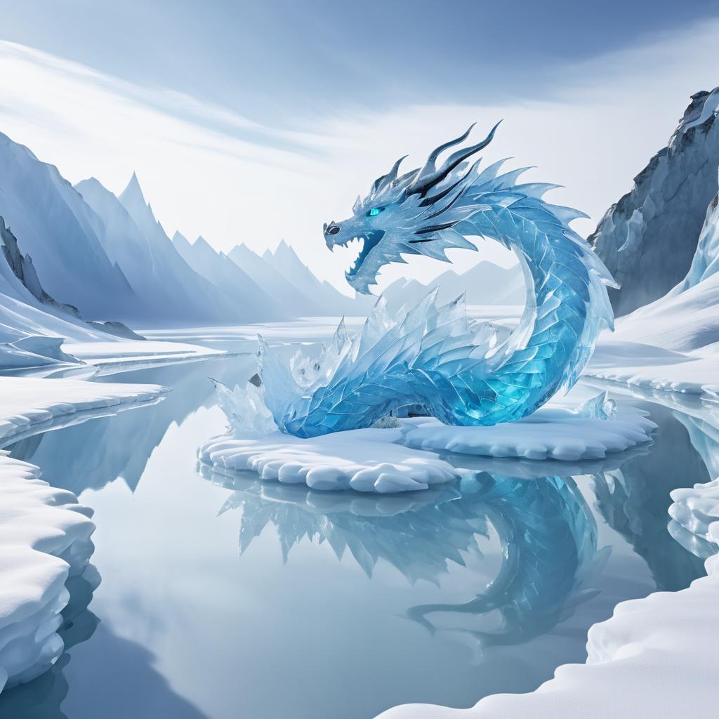 Majestic Ice Dragon Gliding Through Snow