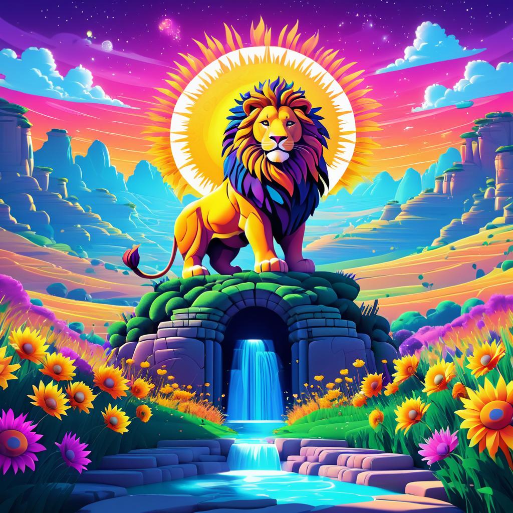 Majestic Lion in Colorful Dreamscape