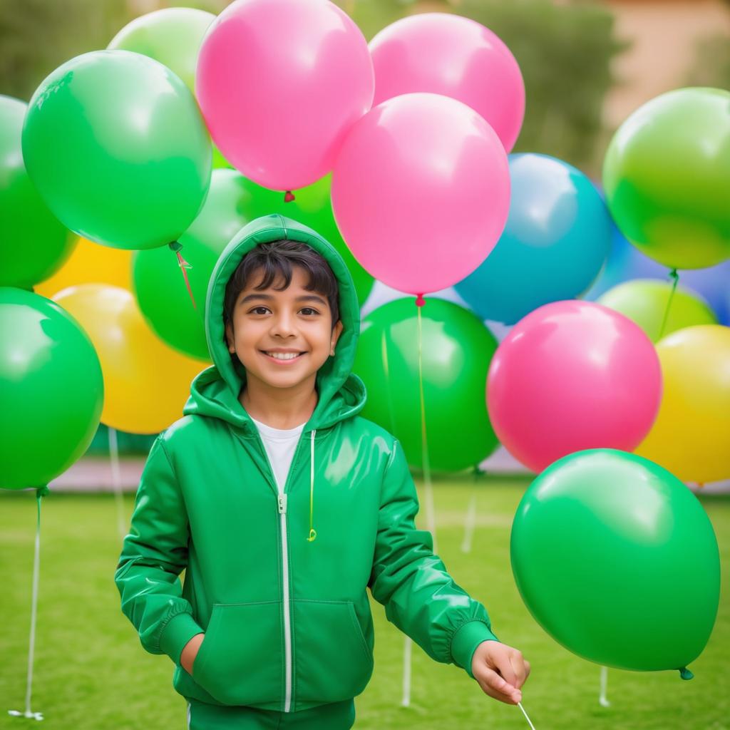 Joyful Hispanic Boy with Balloons