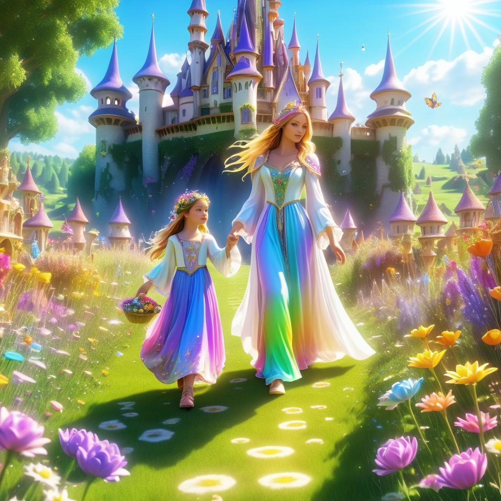 Enchanting Sorceress and Girl in Meadow