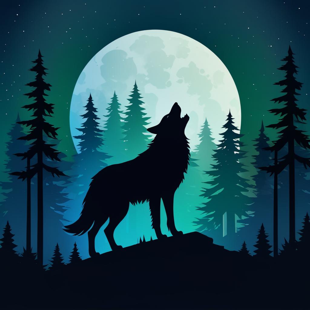 Fierce Wolf Howling at the Moon