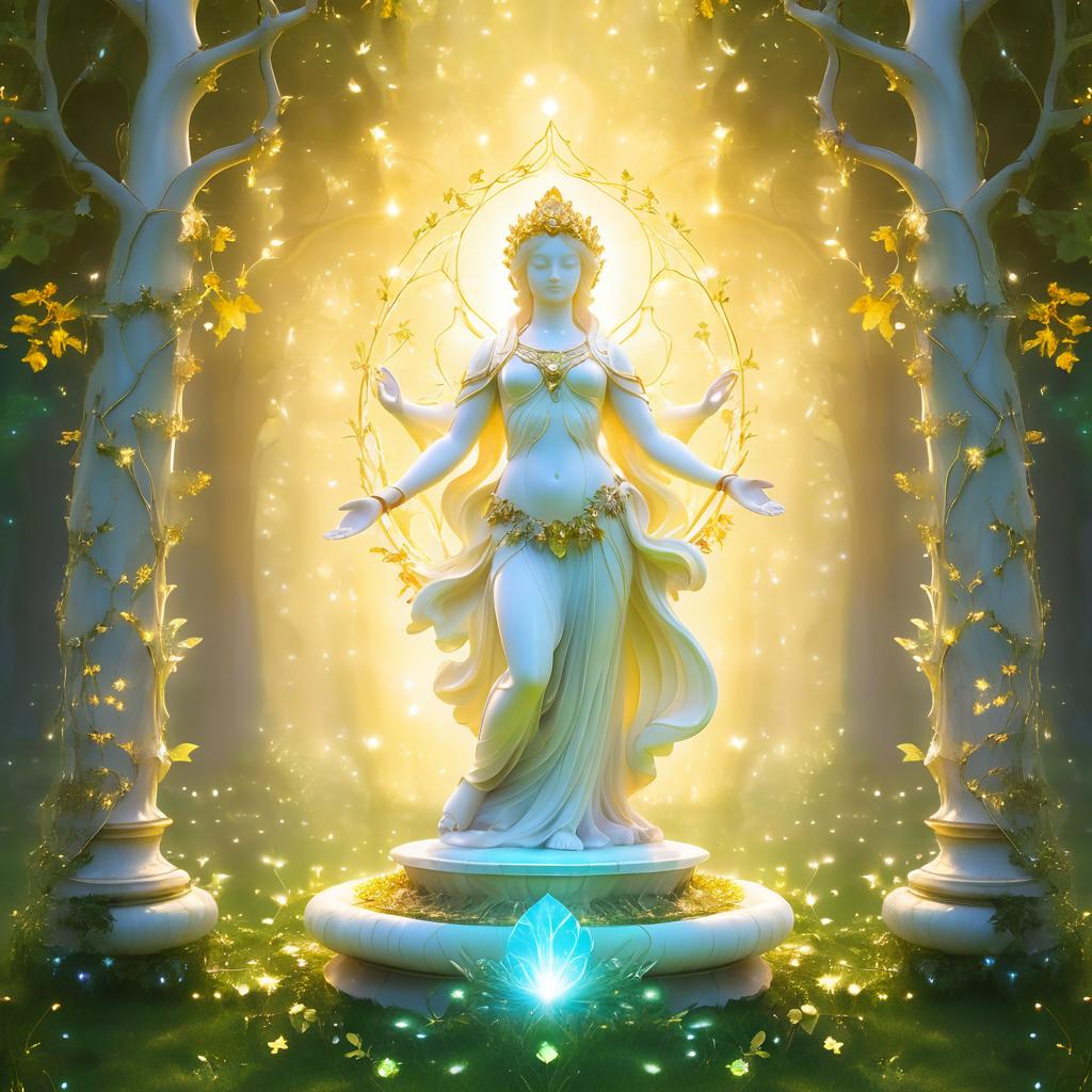 Ethereal Statue in a Glowing Meadow