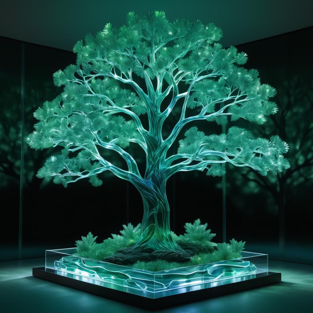 Hyperrealistic Glass Tree in Ambient Light