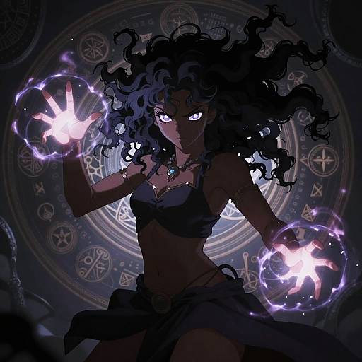 Black Anime Sorceress Casting Spells