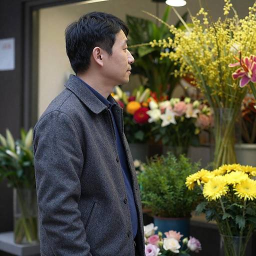 Man Looking at Flowers in Shop