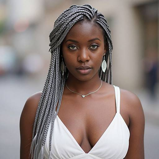 Dark-Skinned Woman with Silver Braid