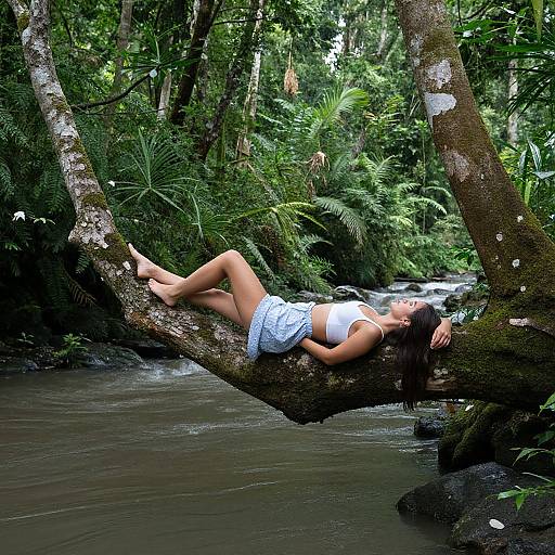Woman Relaxing in Serene Balinese Jungle