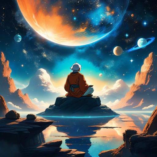 Meditating Sage in Celestial Space Scene