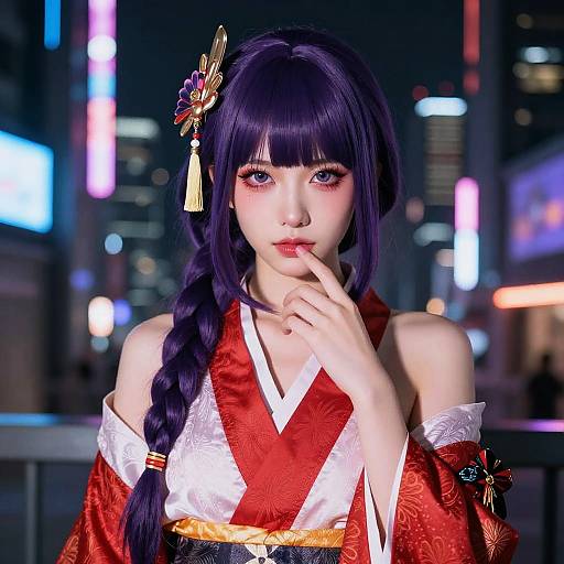 Cyberpunk Girl in Traditional Japanese Attire