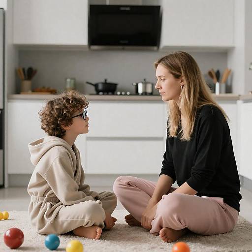 Woman and Boy in Modern Kitchen