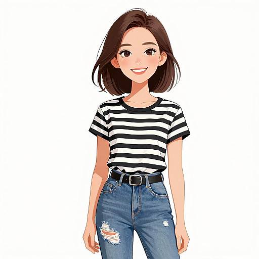 Smiling Woman in Casual Chic Outfit