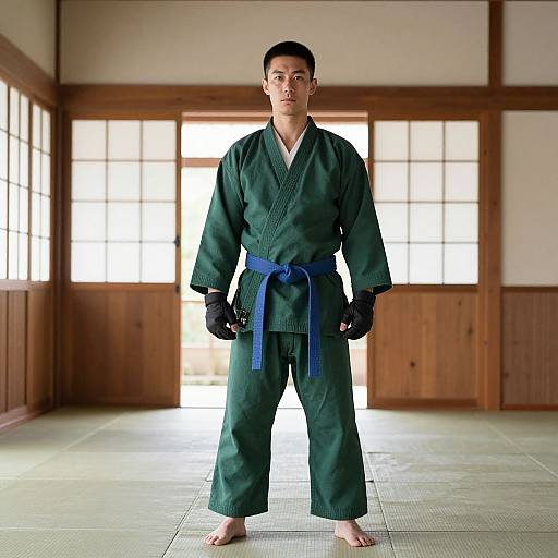 Confident Karate Martial Artist in Dojo